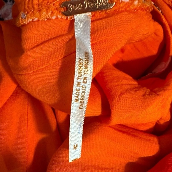 Free People Like A Lady Linen Mini Dress in Orange  Medium Fruit Ruffles Picnic - Picture 13 of 17